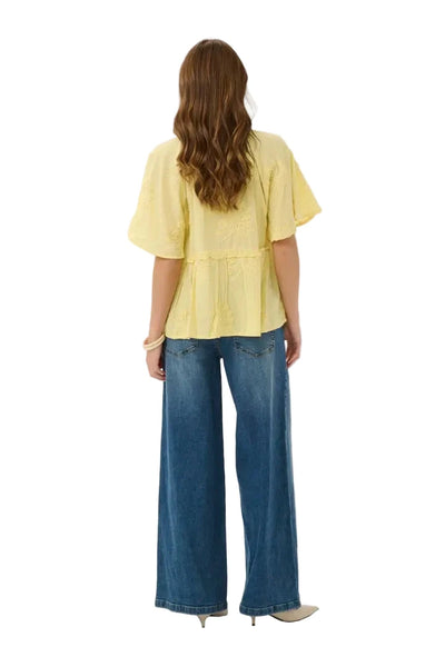 YELLOW PEPLIN SHORT SLEEVE TOP Blouse Culture 