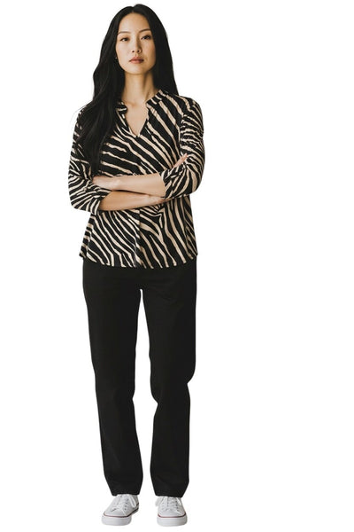 ZEBRA PRINT V NECK BUTTON UP SLEEVE TOP Top Bali 