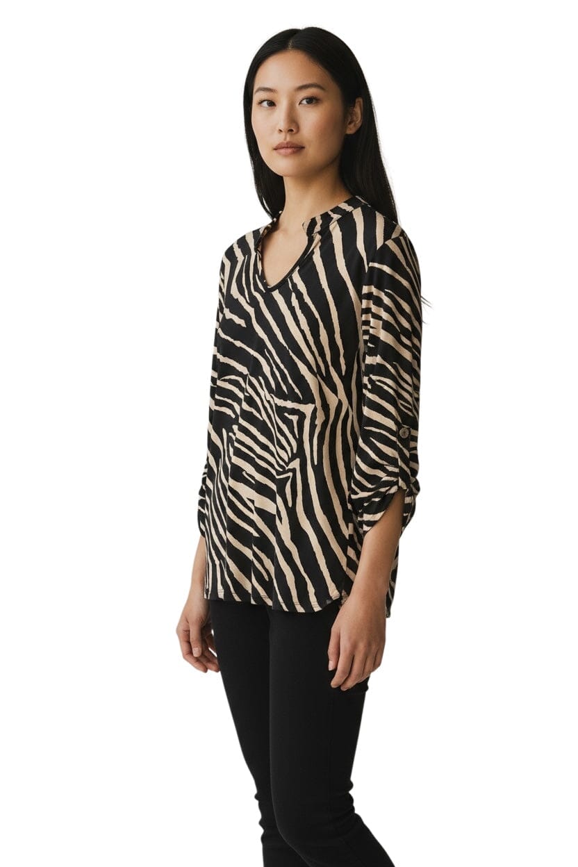 ZEBRA PRINT V NECK BUTTON UP SLEEVE TOP Top Bali 