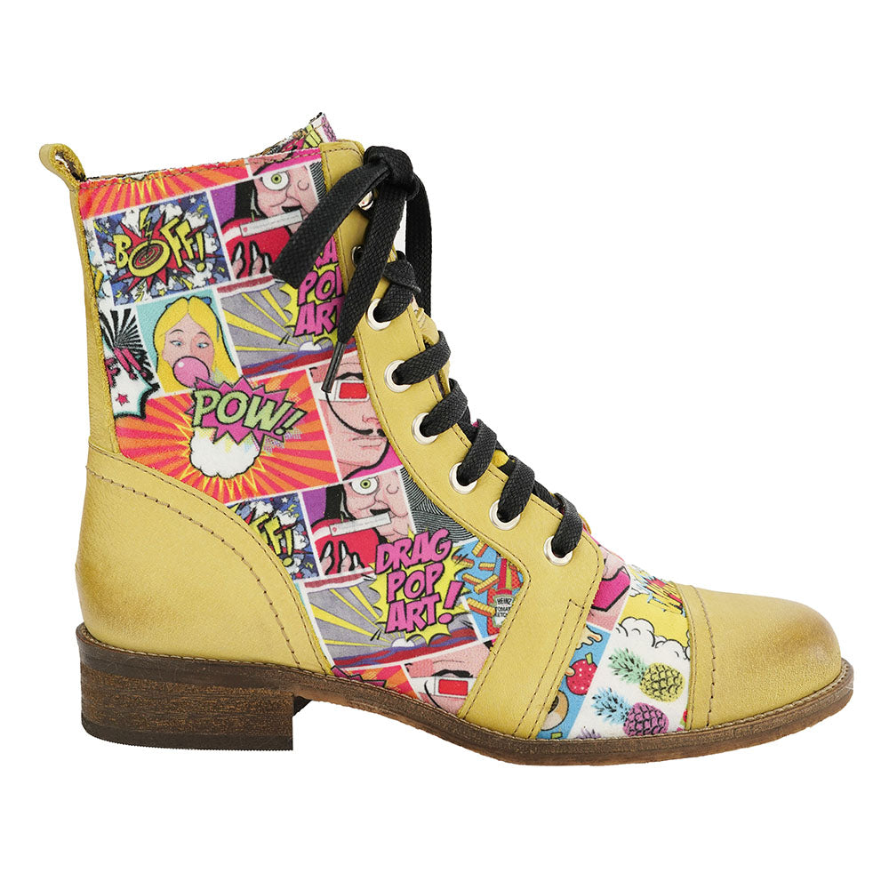 CARTOON POP ART COMBAT BOOT boots Sole Mio 36 Yellow/Multi 