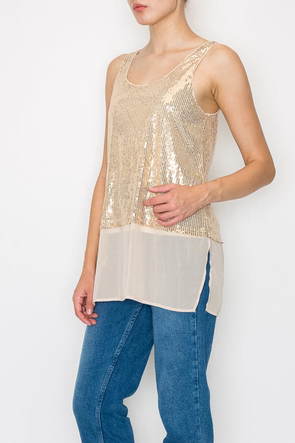 CHIFFON LAYER GOLD SEQUIN TANK Tank FashionWear Collection S Gold 