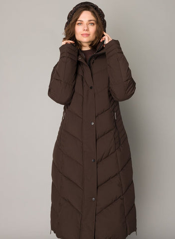 CHOCOLATE BROWN HOODED PUFFER COAT Coat Yest 