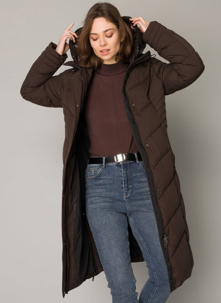 CHOCOLATE BROWN HOODED PUFFER COAT Coat Yest 