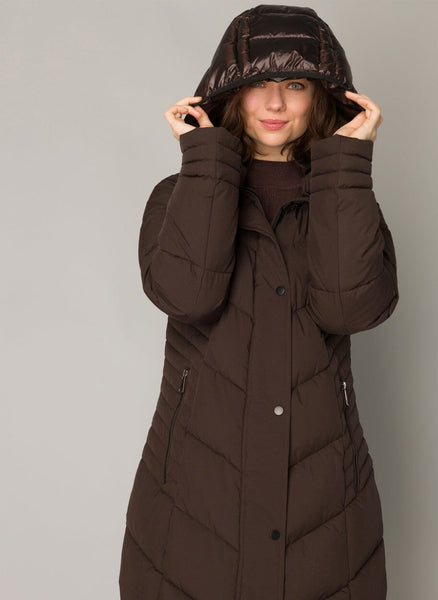CHOCOLATE BROWN HOODED PUFFER COAT Coat Yest 4 Chocolate Brown 
