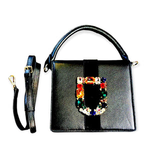 COLORED CRYSTAL BUCKLE HANDBAG Handbag Inzi Black 