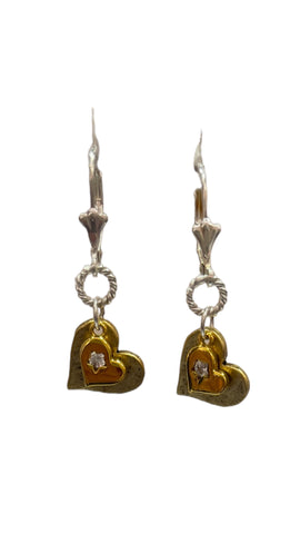 DOUBLE GOLD HEART CRYSTAL EARRINGS FashionWear Collection Gold 