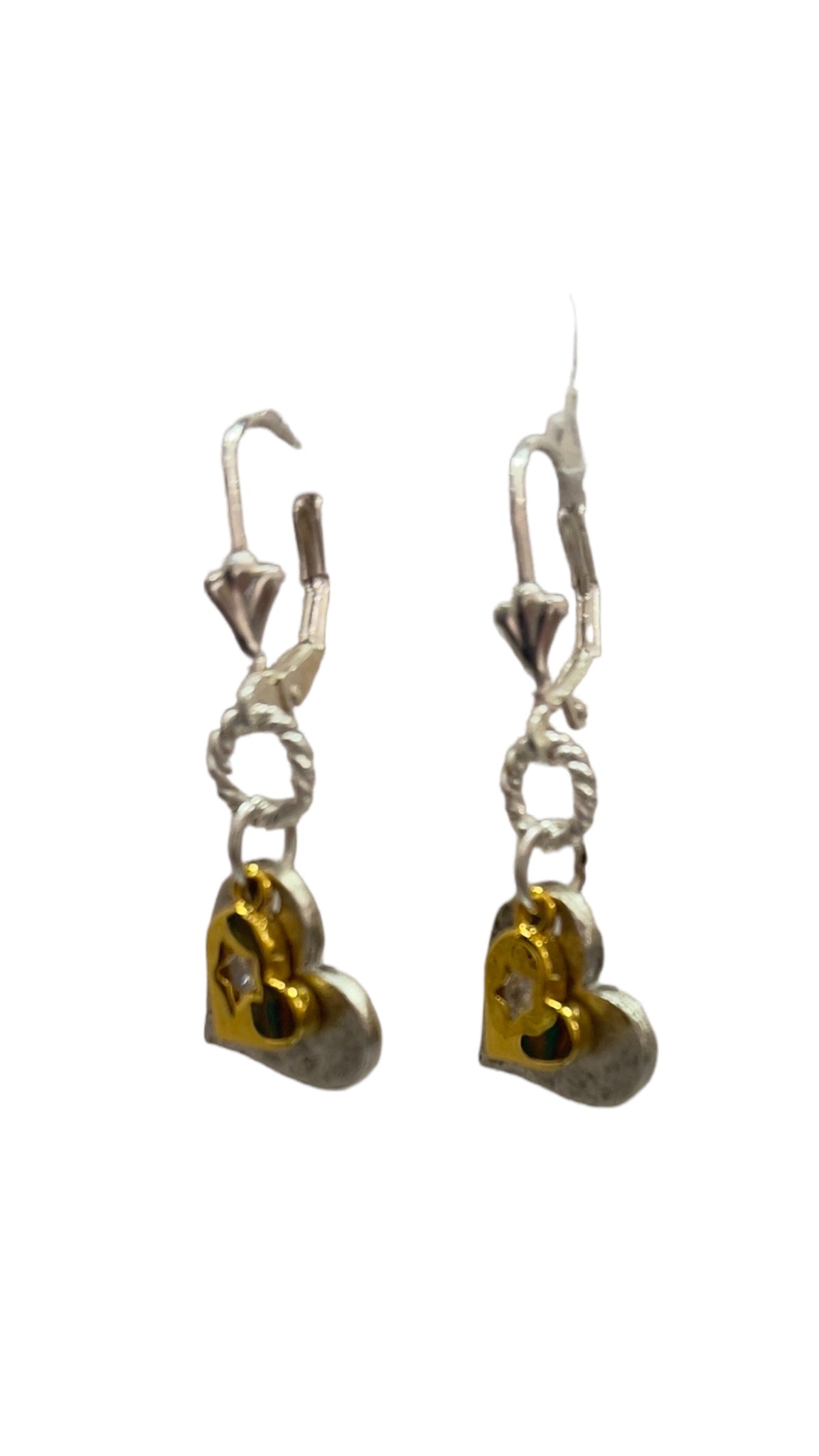 DOUBLE GOLD SILVER HEART CRYSTAL EARRINGS FashionWear Collection 