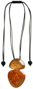 DOUBLE SIDED DUAL OVAL ORANGE INTRICATE DESIGN RESIN NECKLACE Necklaces Zsiska Orange/Bronze 