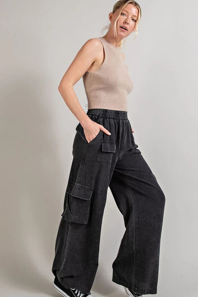 ELASTIC WAIST PULL ON WIDE LEG CARGO PANT Pant FashionWear Collection 