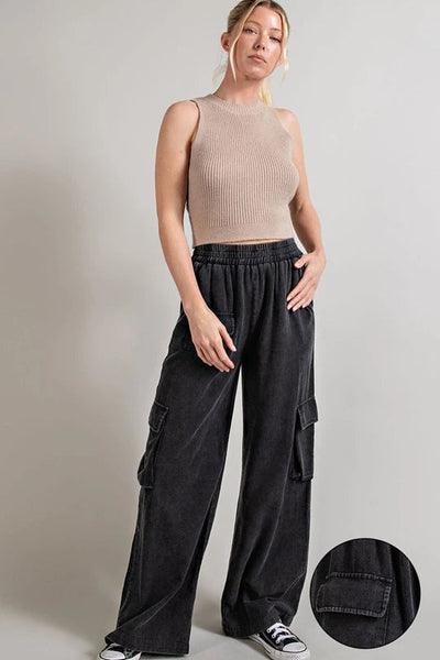 ELASTIC WAIST PULL ON WIDE LEG CARGO PANT Pant FashionWear Collection 