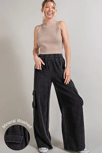 ELASTIC WAIST PULL ON WIDE LEG CARGO PANT Pant FashionWear Collection S Grey 