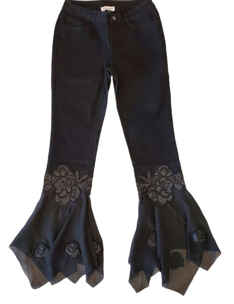 EMBELLISHED SHEER FLARE BLACK JEANS Jeans FashionWear Collection 2 Black 
