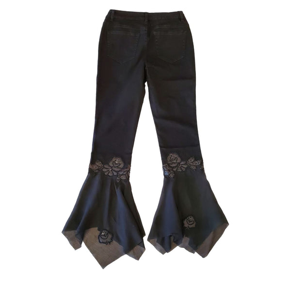 EMBELLISHED SHEER FLARE BLACK JEANS Jeans FashionWear Collection 
