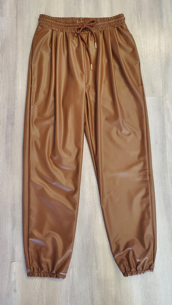 FAUX LEATHER DRAW STRING JOGGER Jogger FashionWear Collection 