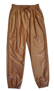 FAUX LEATHER DRAW STRING JOGGER Jogger FashionWear Collection S Light Brown 