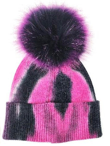 FUCHSIA BLACK TIE DYE POM POM HAT FashionWear Collection Fuchsia/Black 