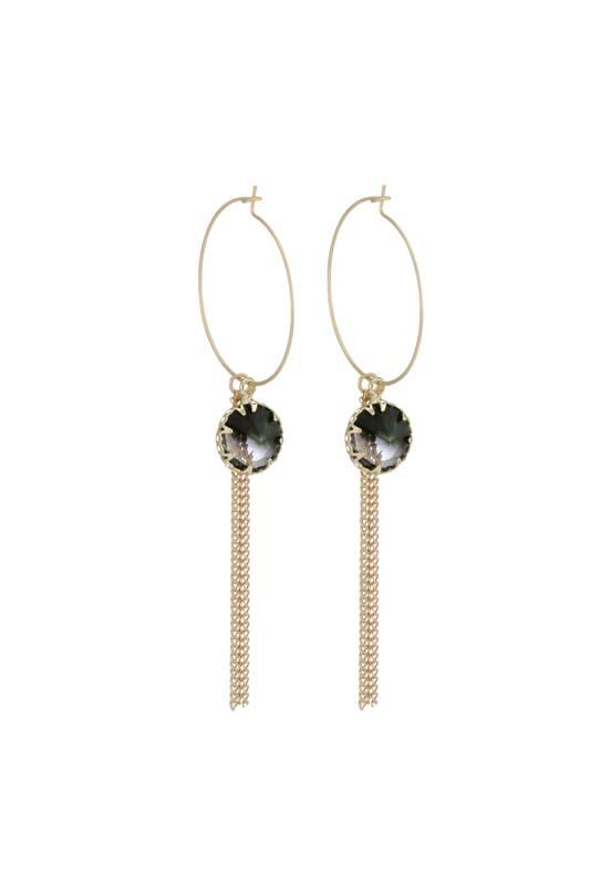 GOLD EARRINGS WITH BLACK STONE AND TASSLE Earrings FashionWear Collection Gold 