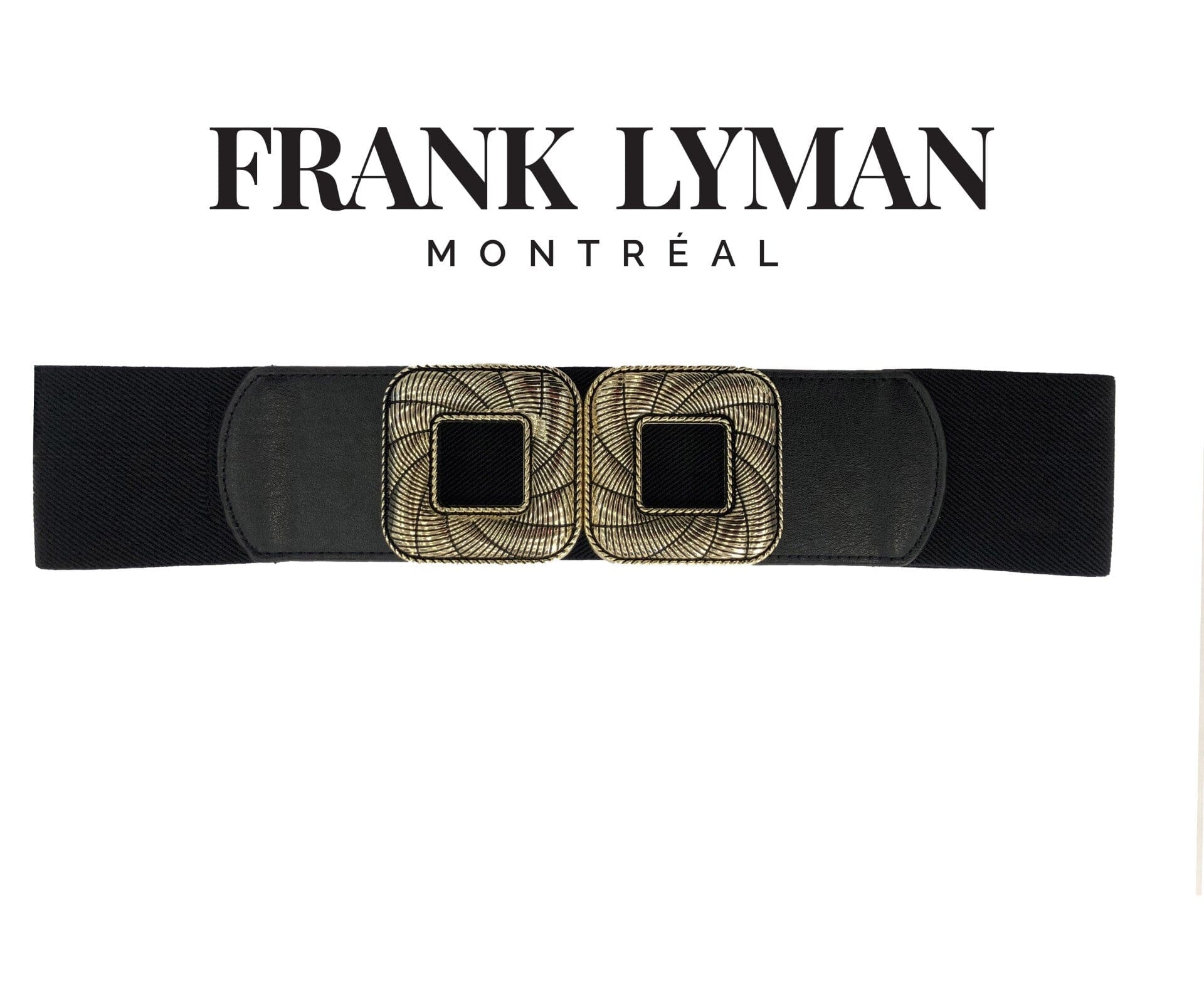 GOLD SQUARE BUCKLE BLACK ELASTIC BELT Belt Frank Lyman S Black/Gold 