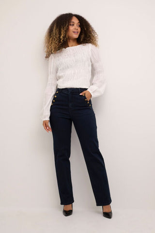 HIGH WAIST WIDE LEG BUTTON DETAIL JEAN Jeans CREAM 