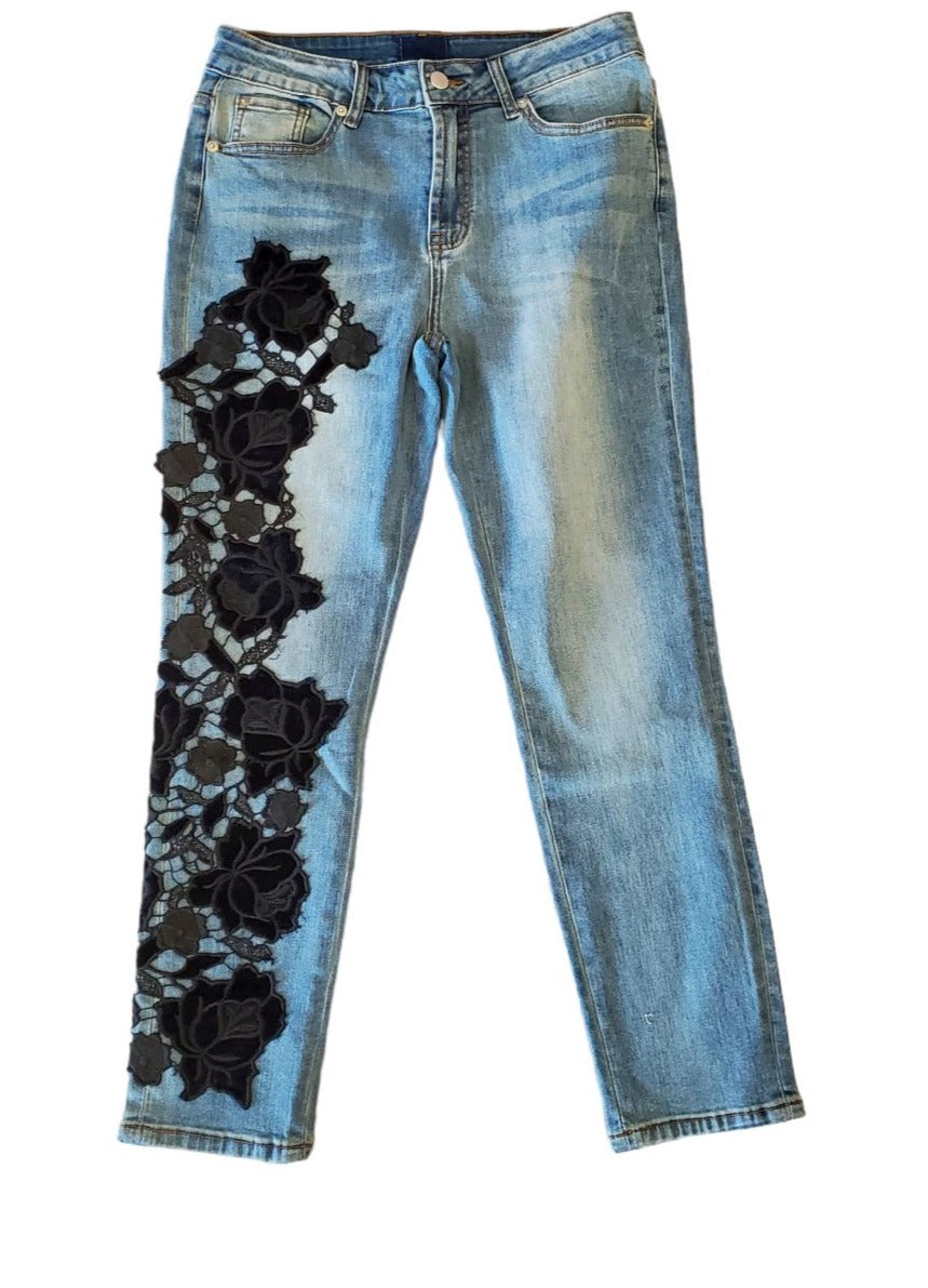 LACE EMBELLISHED JEANS Jeans FashionWear Collection 6 Light Blue 