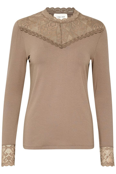 LACE EMBELLISHED LONG SLEEVE TOP Top CREAM 