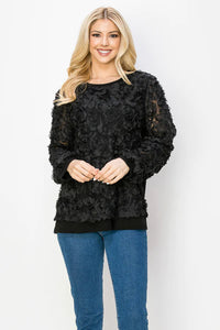 LACE FLOWER SWIRL SLEEVE BLACK TOP Top JOH XS Black 