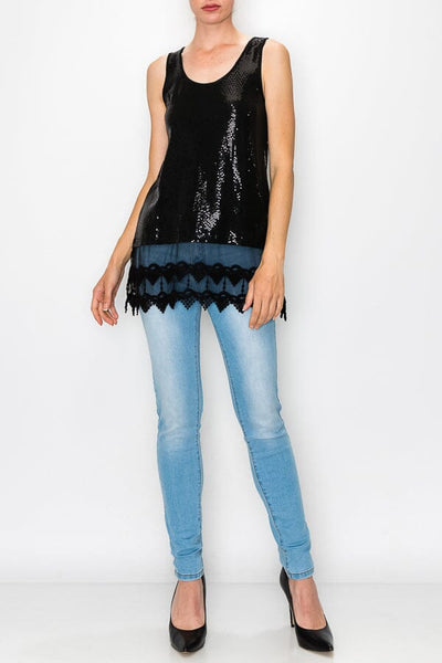 LACE LAYER BLACK SEQUIN TANK Tank FashionWear Collection 