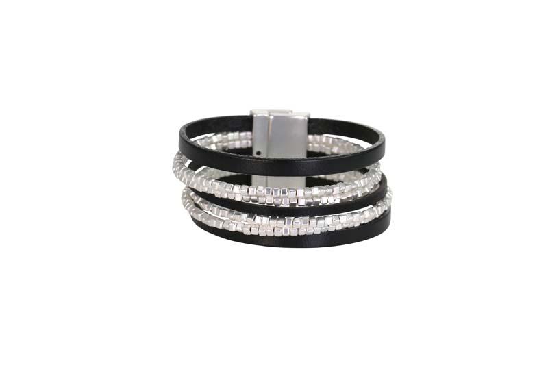 LEATHER AND SILVER MAGNETIC BRACELET Bracelets FashionWear Collection Silver 