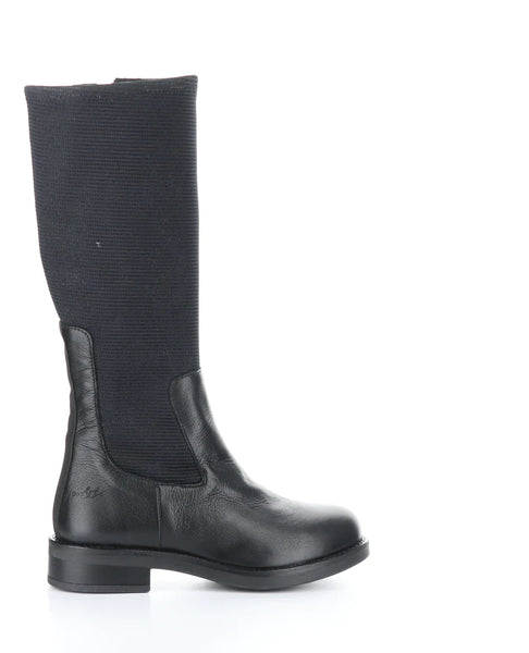 LEATHER WOVEN STRETCH TALL BLACK BOOT boots BOS&CO 