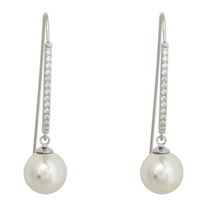 LONG CRYSTAL SILVER PEARL DROP EARRINGS FashionWear Canada Silver 