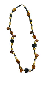 LONG GOLD TIGER EYE BEADED NECKLACE Necklaces FashionWear Collection Neutral Mix 