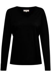 BLACK LONG SLEEVE V NECK T SHIRT Shirts & Tops CREAM S Pitch Black 