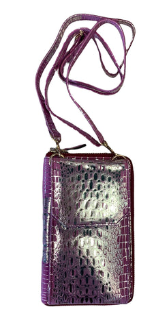METALLIC PINK LEATHER WALLET CROSSBODY BAG Wallet Vintage Decor 