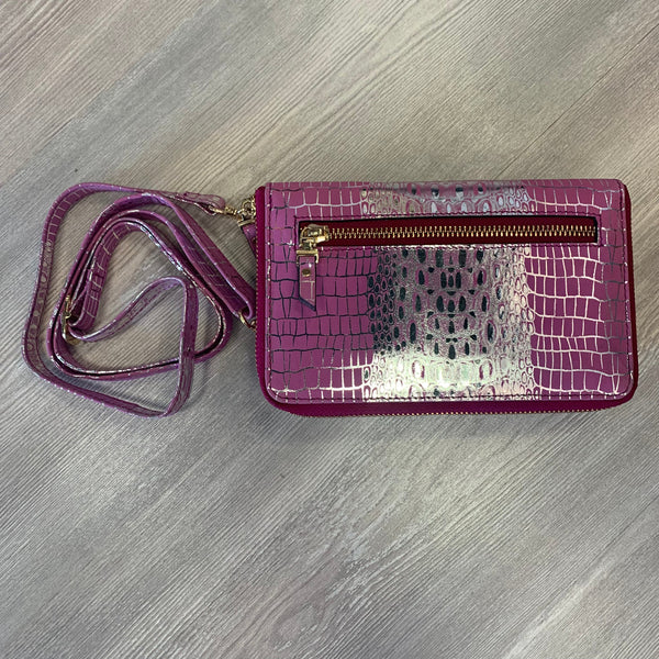 METALLIC PINK LEATHER WALLET CROSSBODY BAG Wallet Vintage Decor Pink/Metallic 
