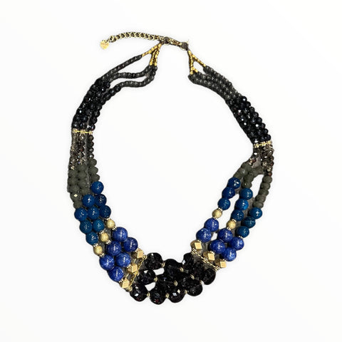 MULTI STRAND BLUE MIX BEADED NECKLACE Necklaces FashionWear Collection Blue Mix 