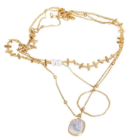 ROCK CRYSTAL SHINY GOLD NECKLACE Necklaces Merx Gold 