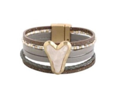 ROPE HEART BEIGE BEADED BRACELET Bracelet Merx Beige/Gold 