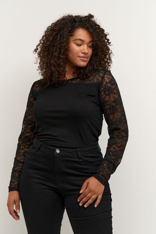 SHEER LACE SLEEVE NECK DETAIL TOP Kaffe 