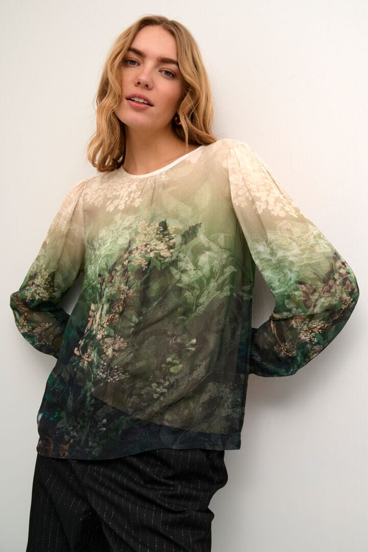 SHEER PRINTED TOP Top CREAM 34 Forrest Green 