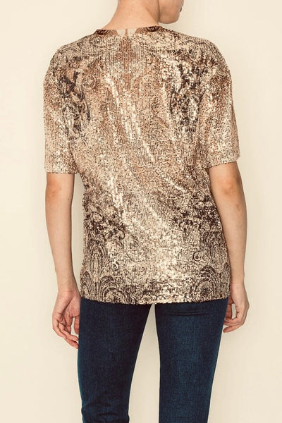 SHORT SLEEVE SEQUIN PRINTED TOP FashionWear Collection 
