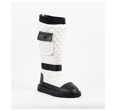 SIDE POCKET WHITE QUILTED BOOTS Little Empress 36 White 