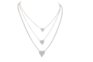 SILVER THREE STRAND HEART NECKLACE necklace FashionWear Collection Silver 