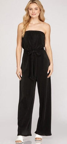 STRAPLESS MICRO PLEATED JUMPSUIT jumpsuit FashionWear Collection S Black 