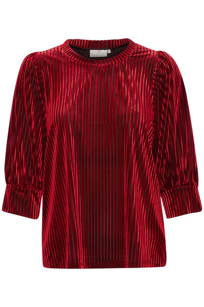 STRIPED VELVET ELBOW SLEEVE RED TOP Top Kaffe 