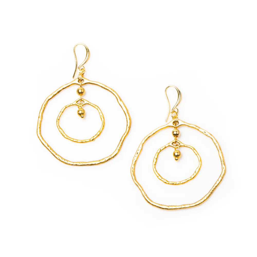 TEXTURED DOUBLE CIRCLE SHAPED EARRINGS Earrings FashionWear Collection Gold 
