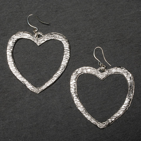 TEXTURED HEART SHAPED EARRINGS Earrings FashionWear Collection Silver 