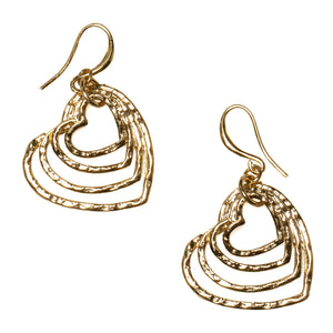 TEXTURED STACKED OPEN HEART SHAPED GOLD EARRINGS Earrings FashionWear Collection Gold 