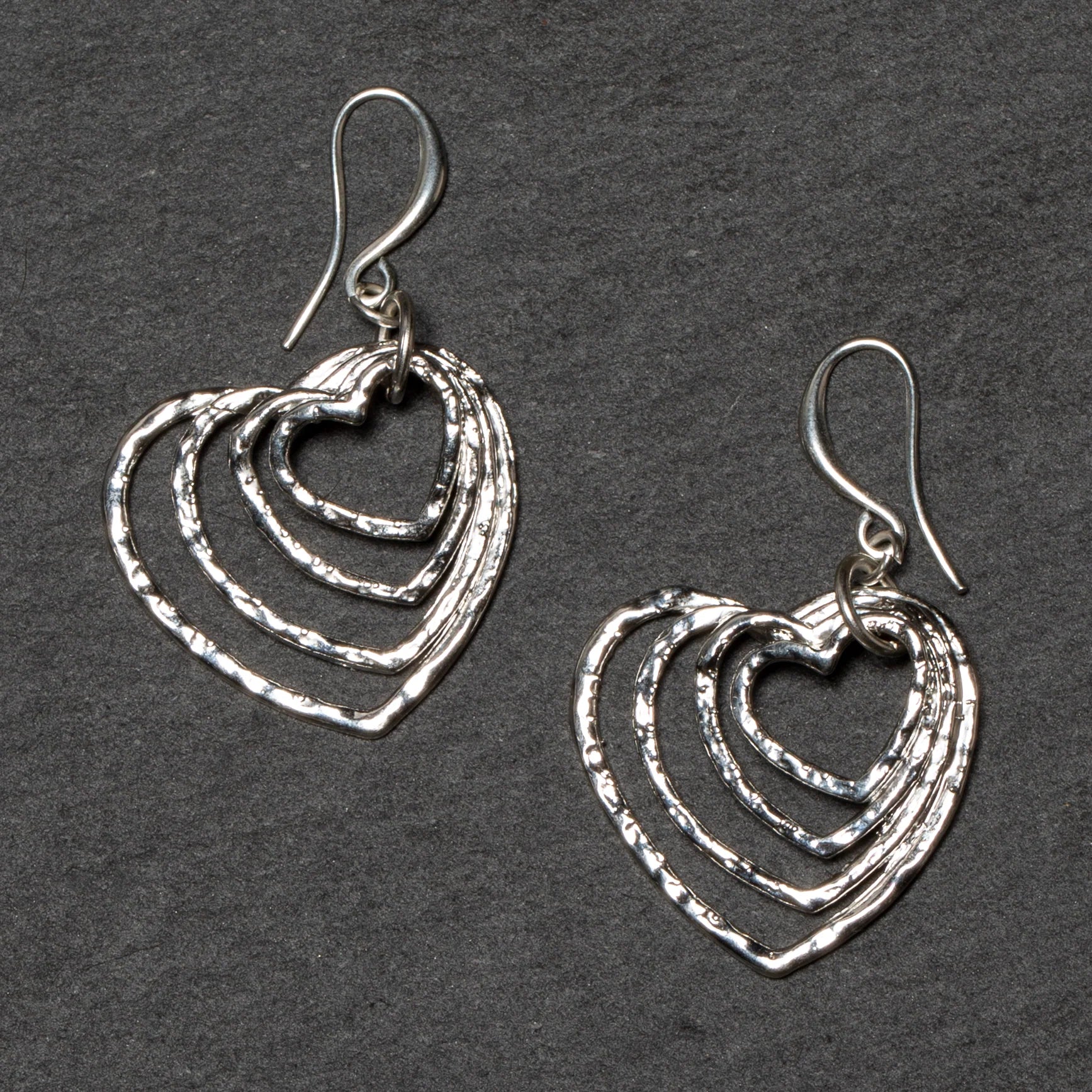 TEXTURED STACKED OPEN HEART SHAPED SILVER EARRINGS Earrings FashionWear Collection Silver 