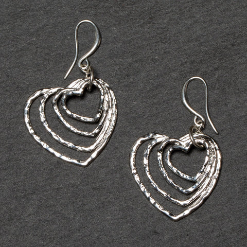 TEXTURED STACKED OPEN HEART SHAPED SILVER EARRINGS Earrings FashionWear Collection Silver 