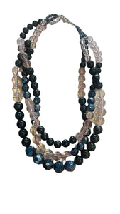 TRIPLE STRAND BLUE CLEAR BEADED NECKLACE Necklaces FashionWear Collection Bleu/Clear 
